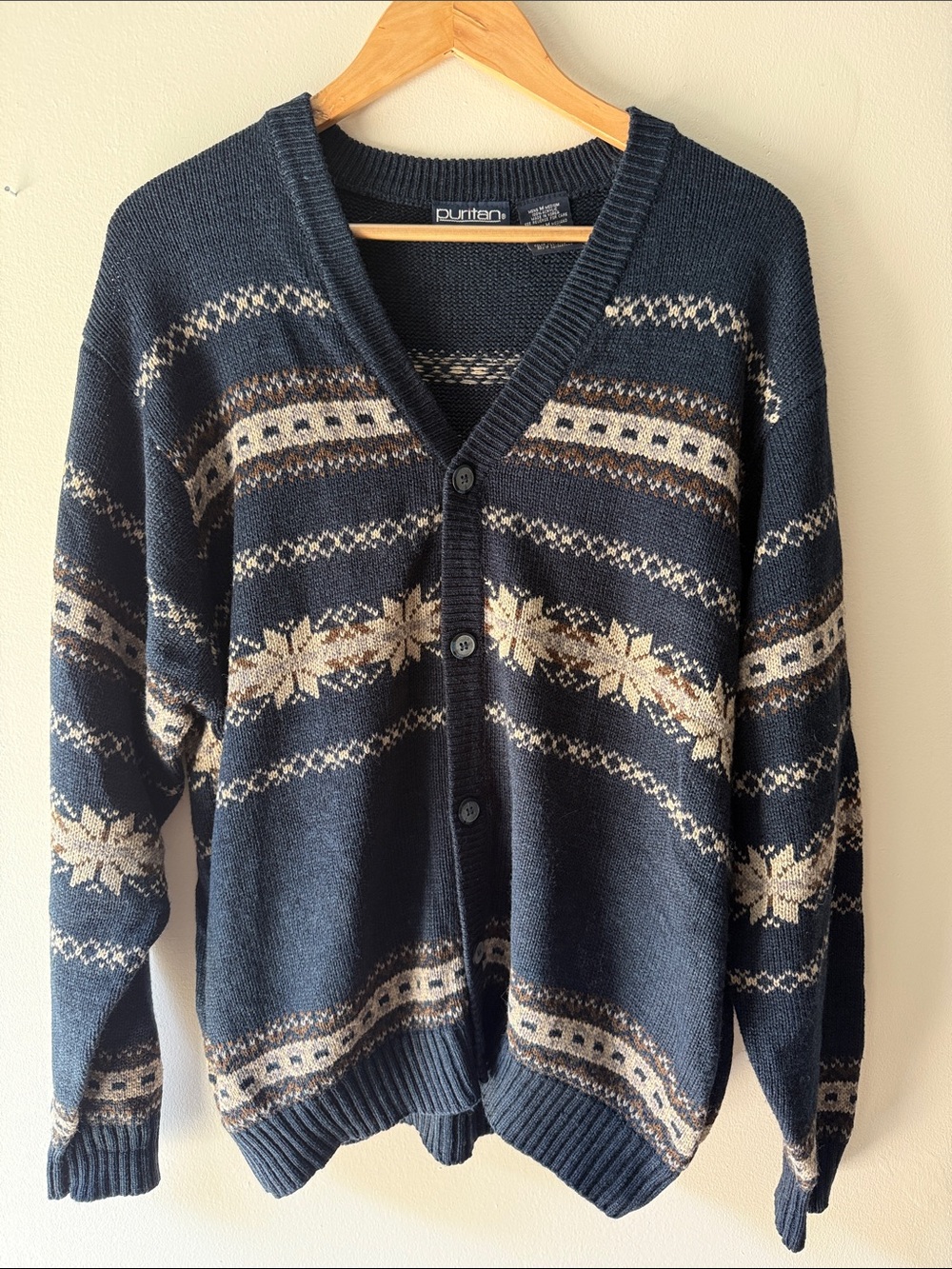 Vintage Puritan Navy Fair Isle Button-Front Cardigan